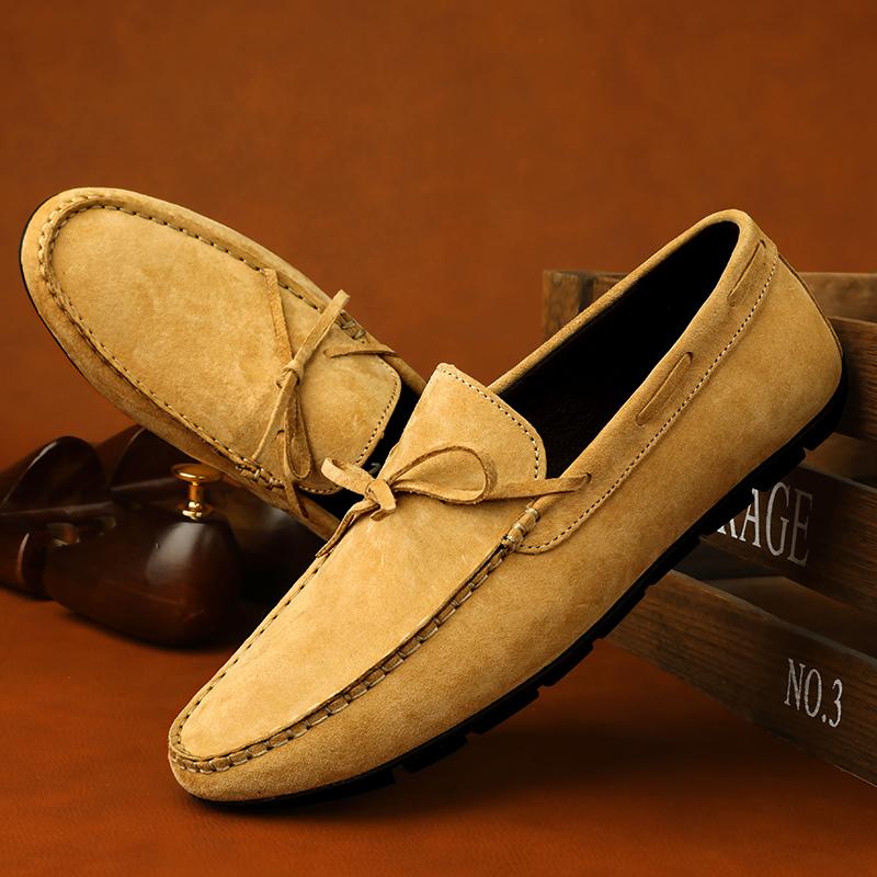 2024 Men's Lace Up Fashion New Top Layer Pig Skin Bean Shoes Low Top Men's Shoes  Man's Shoe Casual Summer Boat Driving Shoes