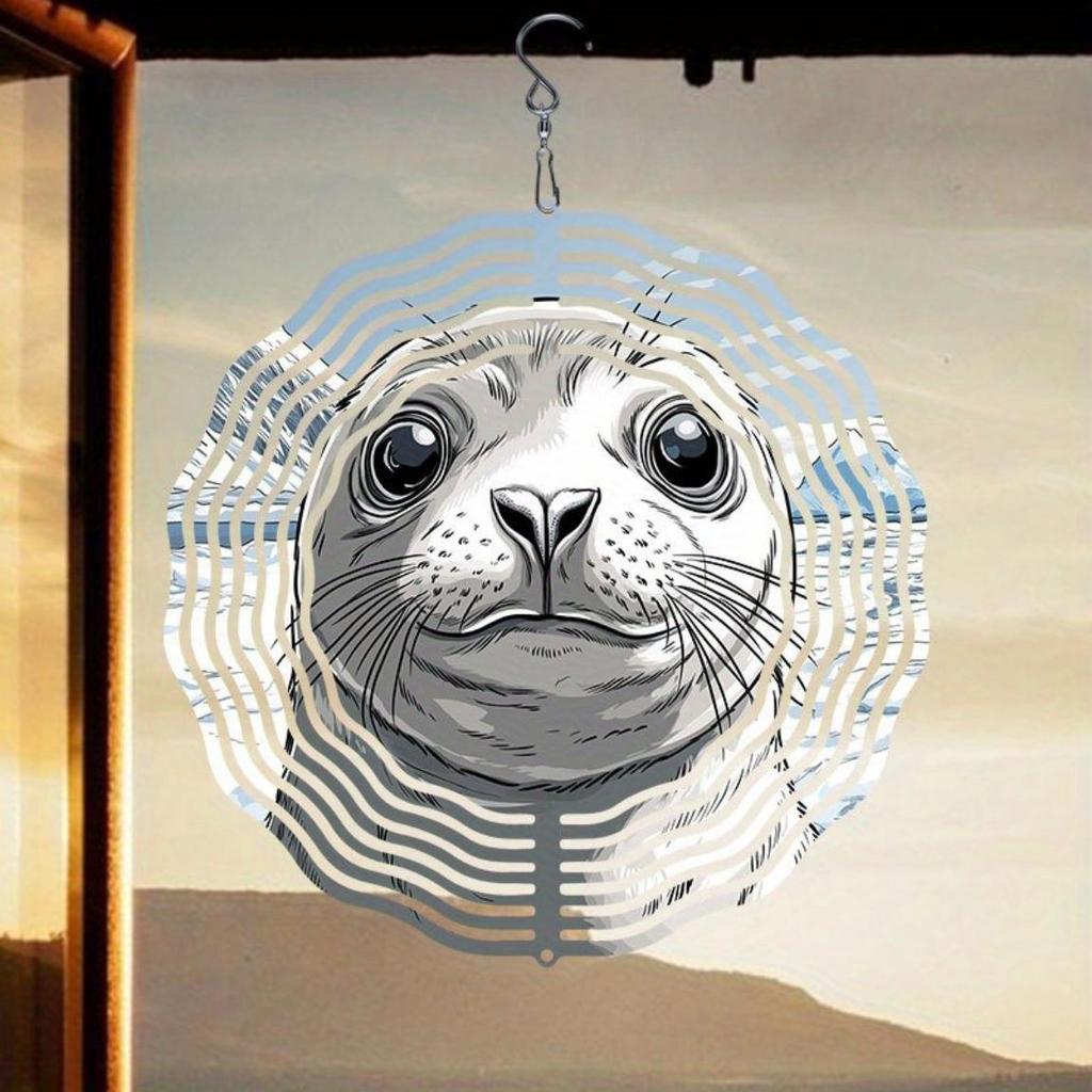 2D Metal Wind Turbine Decor – Glacier Seal Pattern Design, Outdoor Garden & Terrace Ornament for Courtyards, Balconies