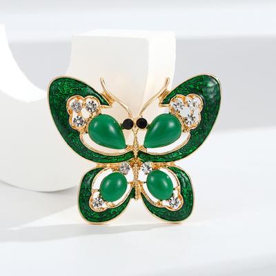 Luxusní retro zelená motýlí brož ženskost lehký luxusní niche high-end hmyzí jehlice doplňky do kabátu