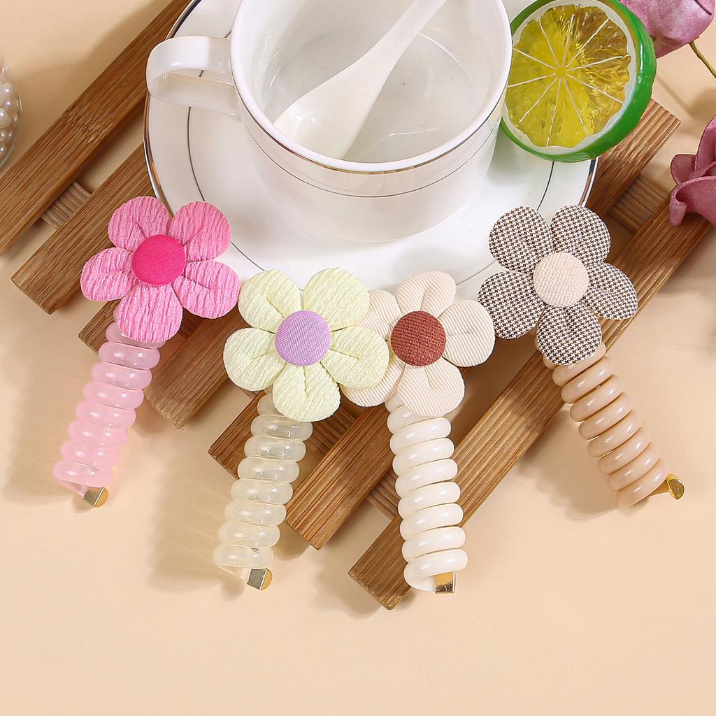 4/8pcs Flower Telephone Wire Line Elasticity Rubber Band Elastic Floral Hair Rope For Kid Scrunchies Headbands Headwear