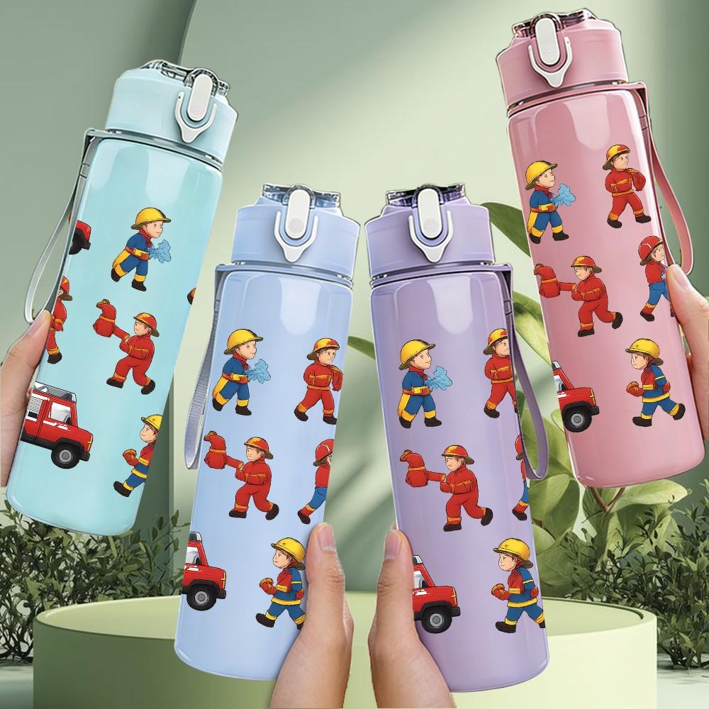1PC Toy Truck Character Sticker Pack 750ml Color Plastic Sports Water Bottle Leakproof Flip Straw Lid Suitable for Sports Office Home Use