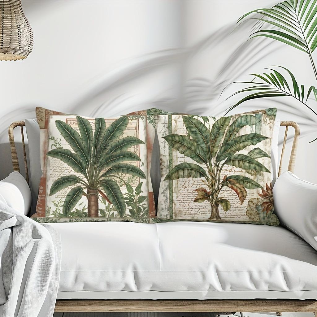 Retro Tropical Plant Leaf Tree Printed Pillowcase Living Room Sofa Chair Cushion Cover Home Room Decoration Polyester Material