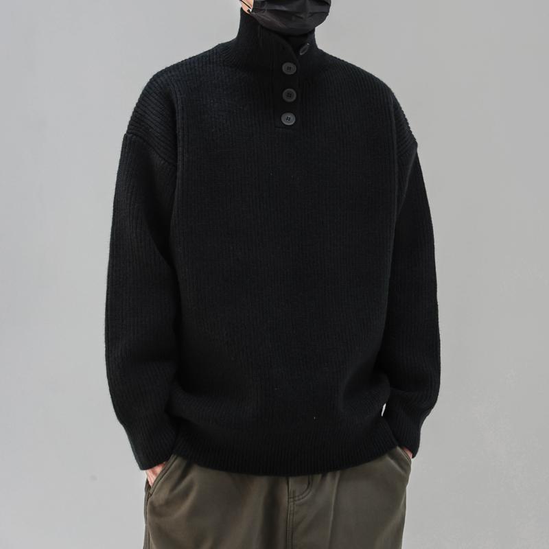 Men's Japanese Retro High-Collar Sweater - Thick & Warm Autumn/Winter Knit Pullover