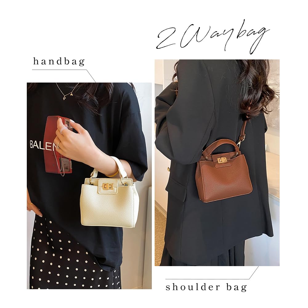 Sac à Bandoulière Gisele Petit Modèle 2-en-1, Sac à Main, Sac Bandoulière, Mini Sac Cabas, Aspect Cuir, Simple, Porté à la Main, Femme (blanc)