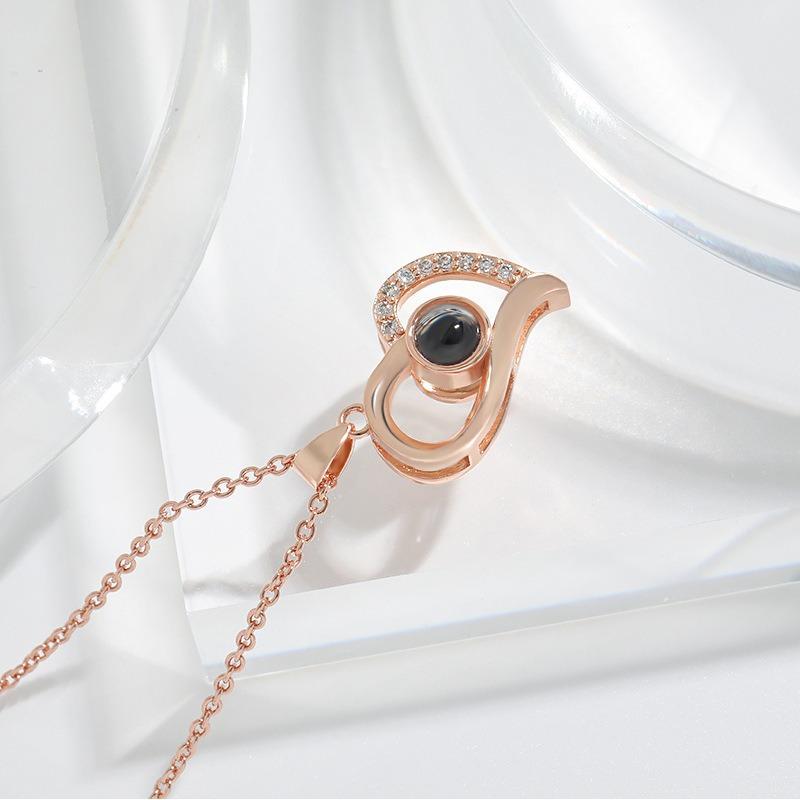 100 Languages I Love You Projection Necklace Women Hollow Love Simple Necklace Memory Collarbone Chain