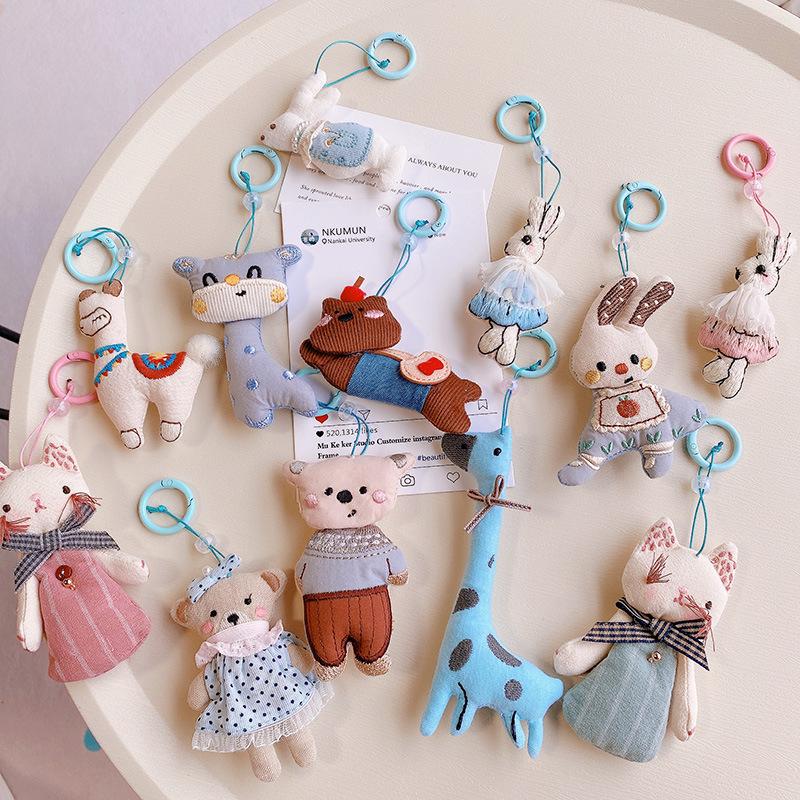 Cute Animal Doll Series Fabric Keychain Handmaking Fabric Penguin Keyrings For Bag Pendant Small Bear Doll Keychain Wholesale