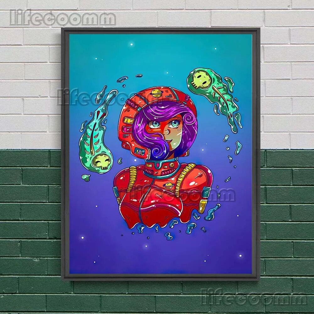 Sonne und Mond Cartoon Bild Kunst Poster, Stern Hexe und Zauberer Katze lustige Wand Kunst Leinwand Malerei Pilz Fee Poster Druck Dekor kein Rahmen