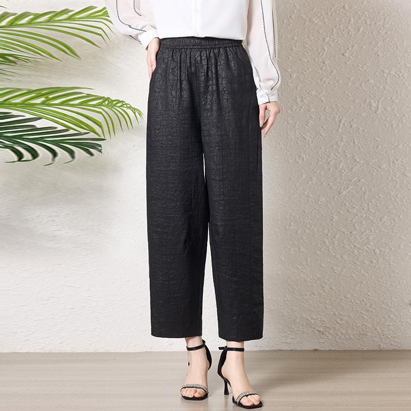 Silk Turtle Crack Fragrant Cloud Yarn Nine-point Pants Women's Silkworm Silk Large Size Middle-aged and Elderly Elastic Waist Straight Wide-leg Pants