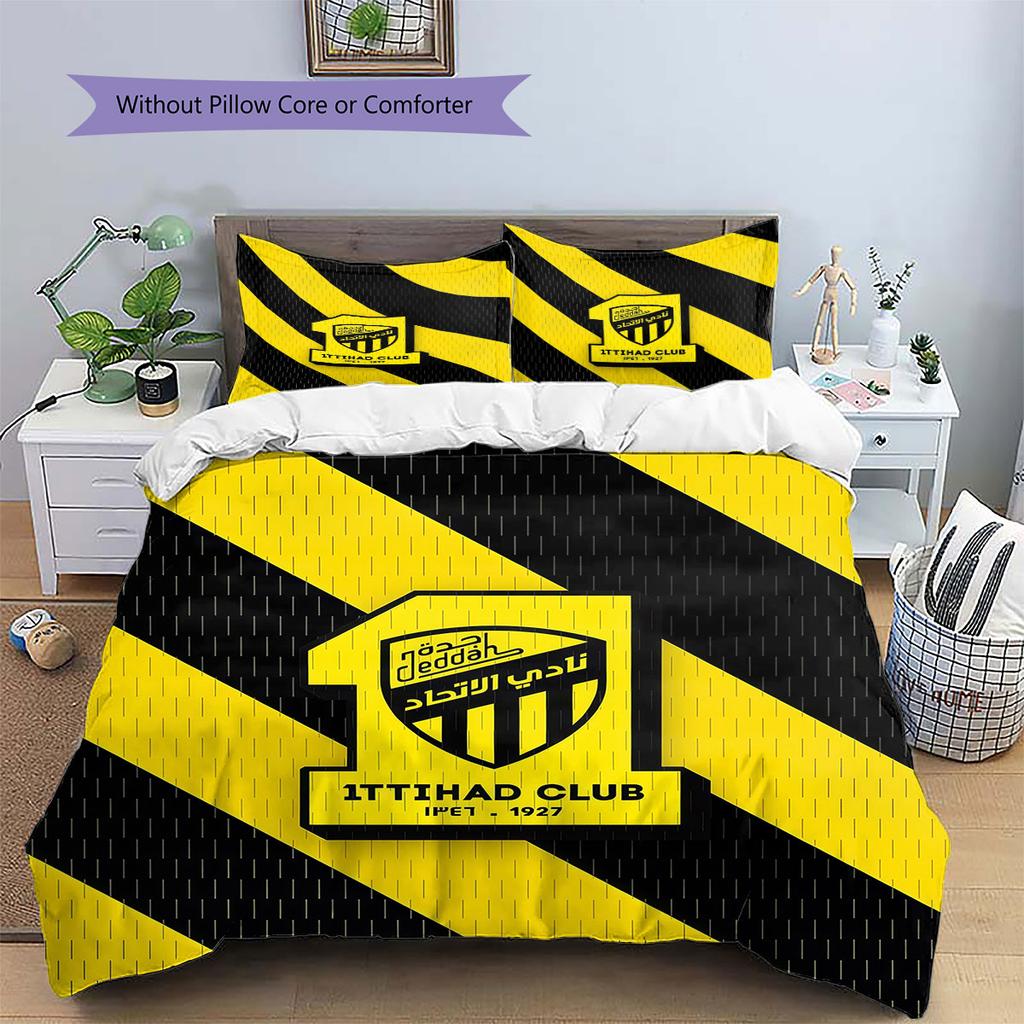 Al-Ittihad FC Pattern Bedding,Quilt Set Quilt Cover Pillowcase Home Birthday Gift(1 * Duvet Cover + 2 * Pillowcase, Without Core)