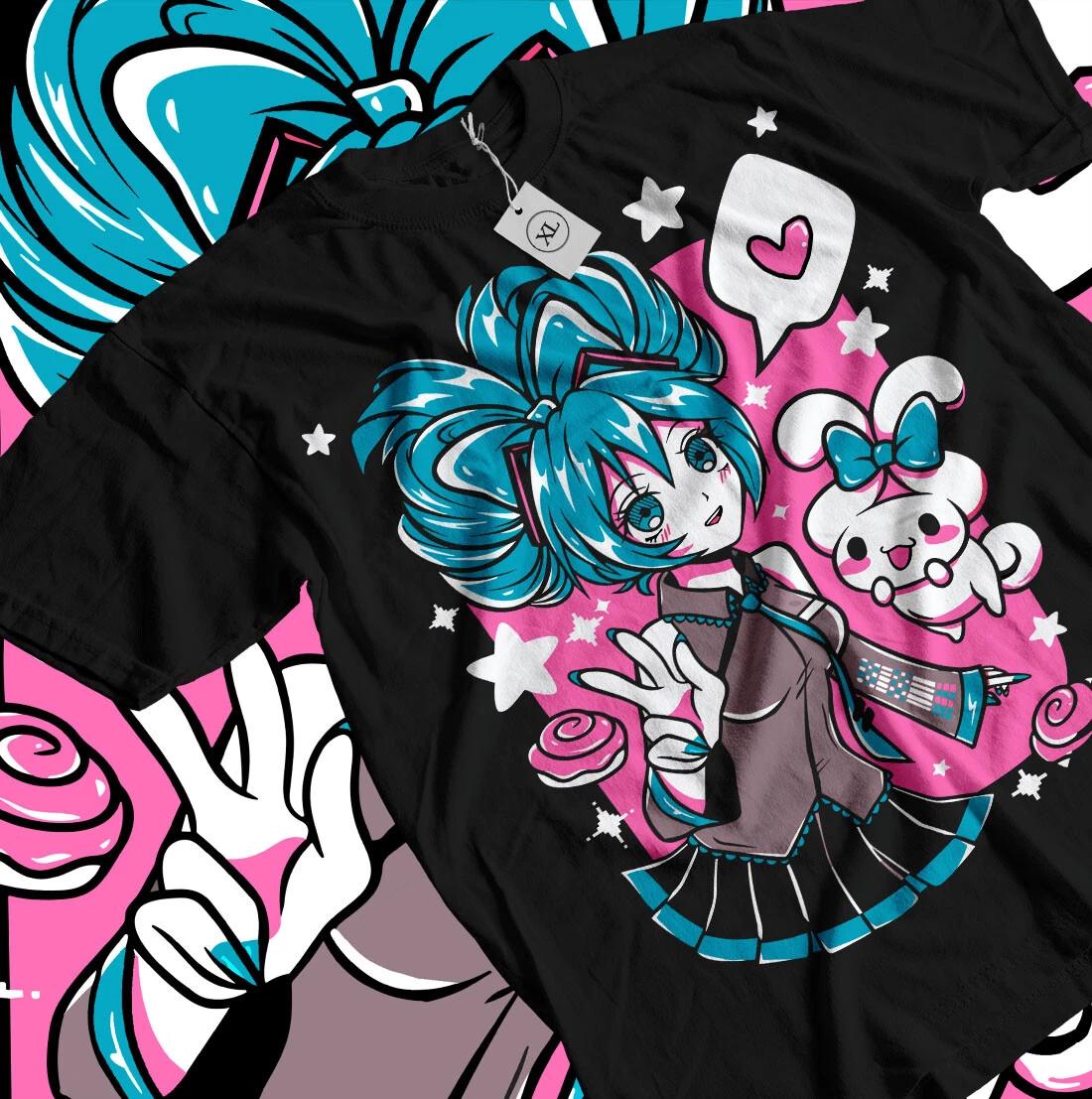 

Футболка Vocaloid Hatsune Miku и Sanrio Cinnamoroll Каваи Аниме Манга Футболка 4XL