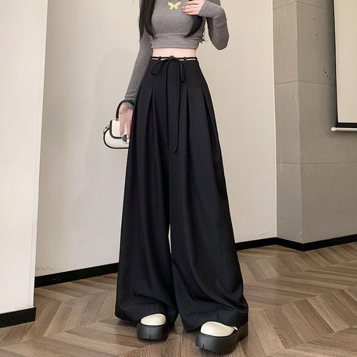 

[Spot] Suit wide-leg pants women s spring and summer design sense loose casual mopping pants skirt women S чёрный