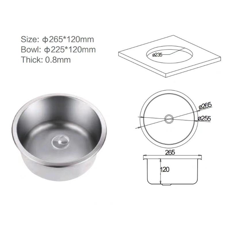 Stainless Steels Round Kitchen Sinks Bathroom Hand Wash Basin Sink Single Bowl Dish Washing Sink Dishwashing Pool