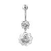 Belly Button Rings Stainless Steel Hollow Flower Dangle Body Piercing Jewelry Rhinestone Navel Ring for Women