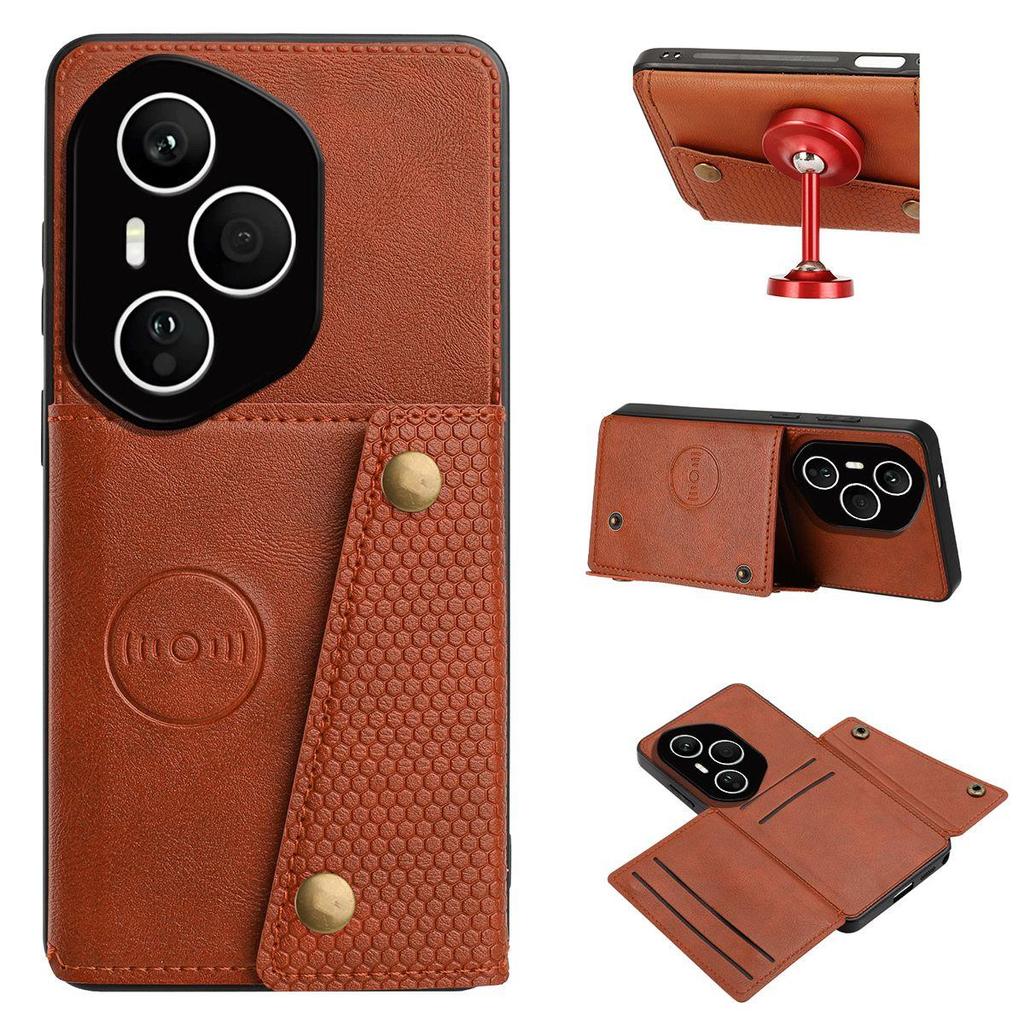 Vintage Leather Card Holder Phone Case for HONOR 400 Pro Card Pockets Dual Snap Buttons Flip Wallet Shell