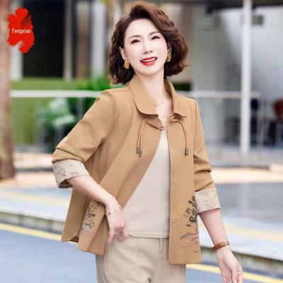 Elderly Women's New Chinese Style Embroidered Autumn Trench Coat