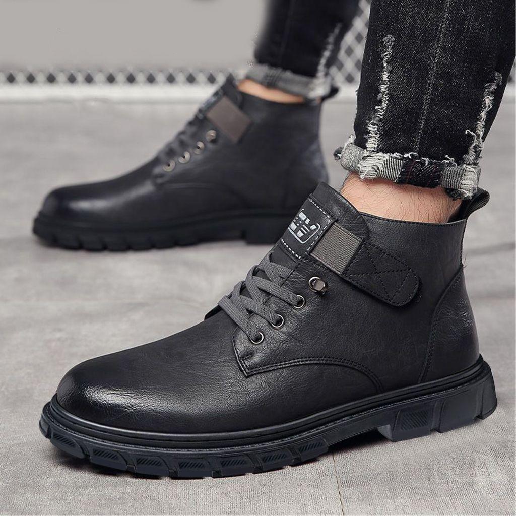 Leather cotton shoes Martin boots men's high-top winter velvet thermal leather shoes men's leather cotton shoes casual boots