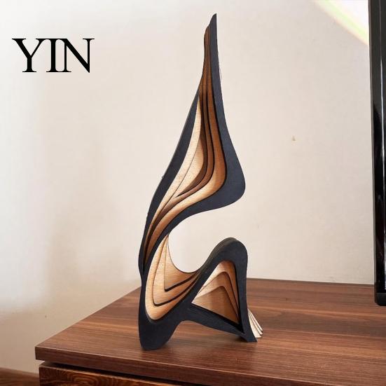 Scultura Artistica Astratta in Legno Regalo Decorativo di Lusso, Statuetta Solida Moderna Minimalista per Soggiorno Decorazione in Legno Artigianale Decorazione Tavolo Stanza,