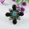 Handmade Turquoise Black Onyx Sterling Silver Cluster Ring