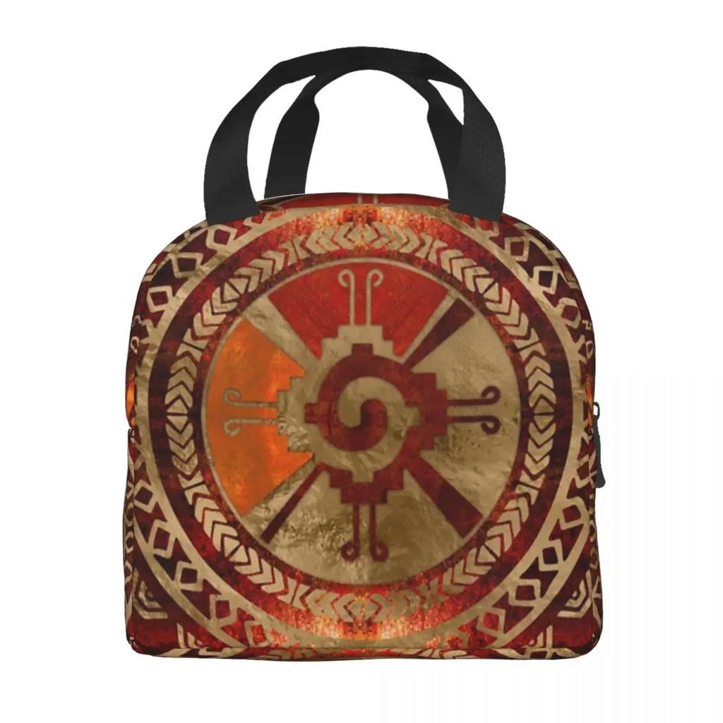 Hunab Ku Maya-Symbol Gebranntes Orange und Gold Thermoisolierte Lunchtaschen Damen Wiederverwendbarer Lunchbehälter Multifunktionale Lebensmittelbox