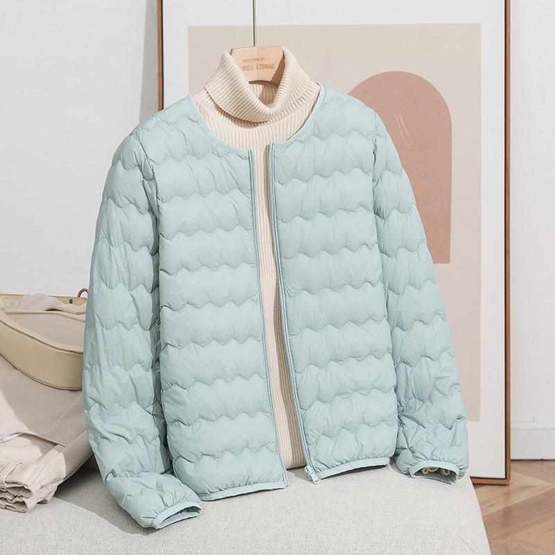 Pinghu autumn and winter new collarless wave short light and thin down jacket women's zipper inner jacket to keep warm