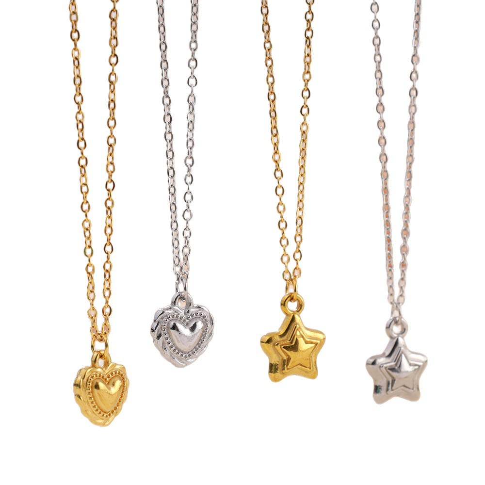 Retro Heart and Star Stainless Steel Pendant Necklace with Color Retention
