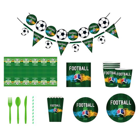 Soccer Birthday Party Decoration 10 Guest Disposable Dinnerware with Tablecloth Paper Plates Cup Napkin