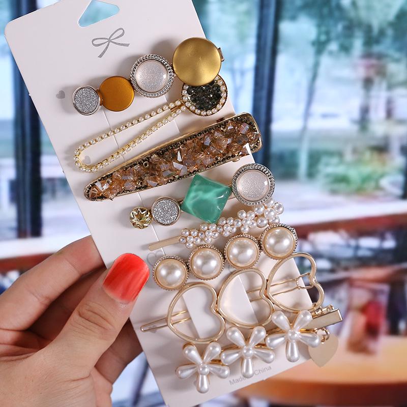 Korean Celebrity BB Hair Clip Set - Pearl Bow & Bangs Accessories
