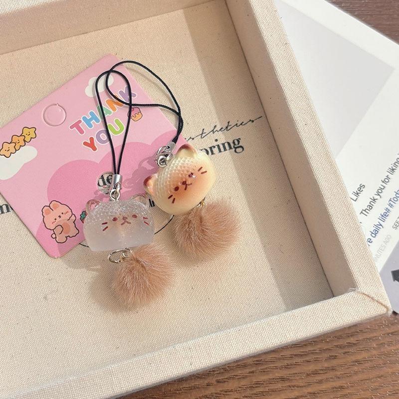 Furry Cute Cartoon Short Phone Charm for Girl Kawaii Cartoon Kitten Keychain Phone Lanyard Earphone Pendant Phone Accessories