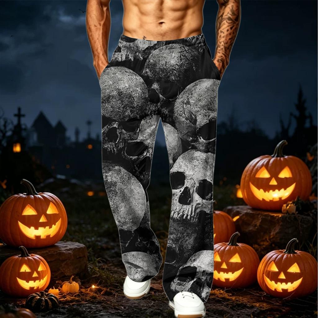 Men's Loose Fit Wide Leg Printed Pants with Pockets for Casual Sports and Everyday Wear