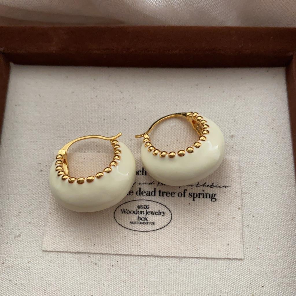 Black Gold Enamel Oil Drop C-Shaped Color Matching Earrings Light Luxury High Sense Fashion Rhombus Earrings Commuter Women