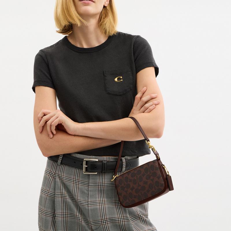 Coach Plaza 18 Brass Metal Hardware Faux Leather and Calfskin Shoulder Bag Small Women's Maple Brown