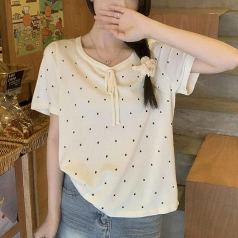 Navava Women Lovely DoT Ribbon ShorT Sleeve T shirT nT2373