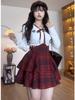 Plus Size Women's JK Style Uniform Set - Waist-Hugging Puffy Skirt & Slimming Shirt Top Duo