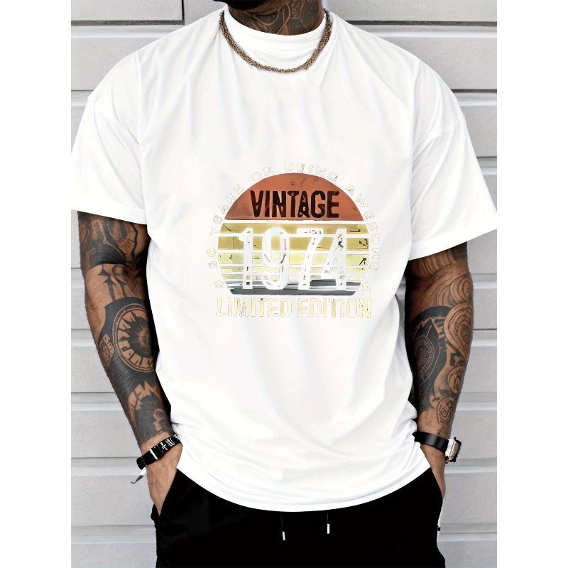 

European sizes Men s Casual Short Sleeved Vintage 1974 Limited Edition 50 Years Awesome Sunset Graphic Print T Shirt Men s Fashion Adults Men 4XL білий