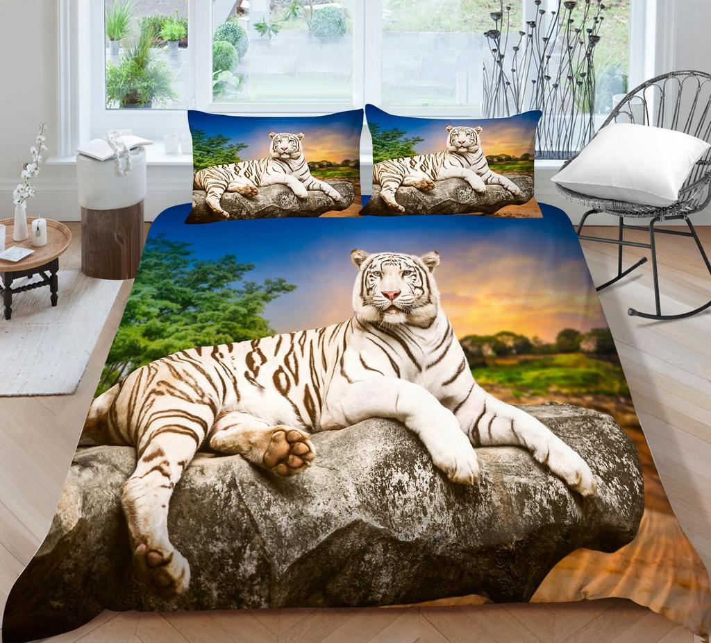 3D Tiger Pattern Bedding Set Bedroom Bed Home Quilt Cover Pillowcase Bedroom Bedding Microfiber 2/3 Pieces Gift