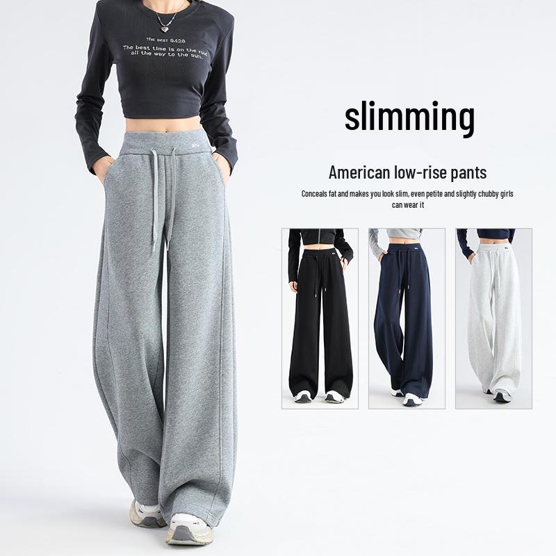 Autumn/Winter American Casual High Waist Slimming Sweatpants - Narrow/Wide Leg, Straight Cut, Loose Fit, Comfortable Outerwear.