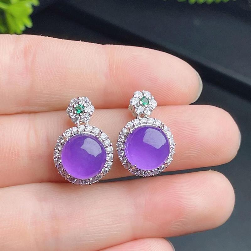 New  inlaid crystal natural chalcedony ice seed violet egg noodle flower earrings exquisite Showy ladies jewelry