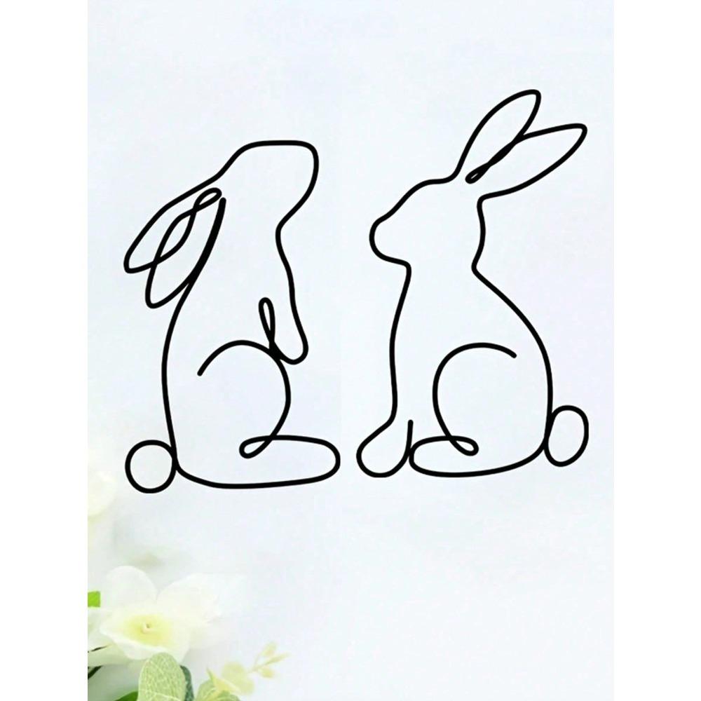 2 PCS Metal Rabbit Wall Art Geometric Bunny Iron Sculpture Farmhouse Decor