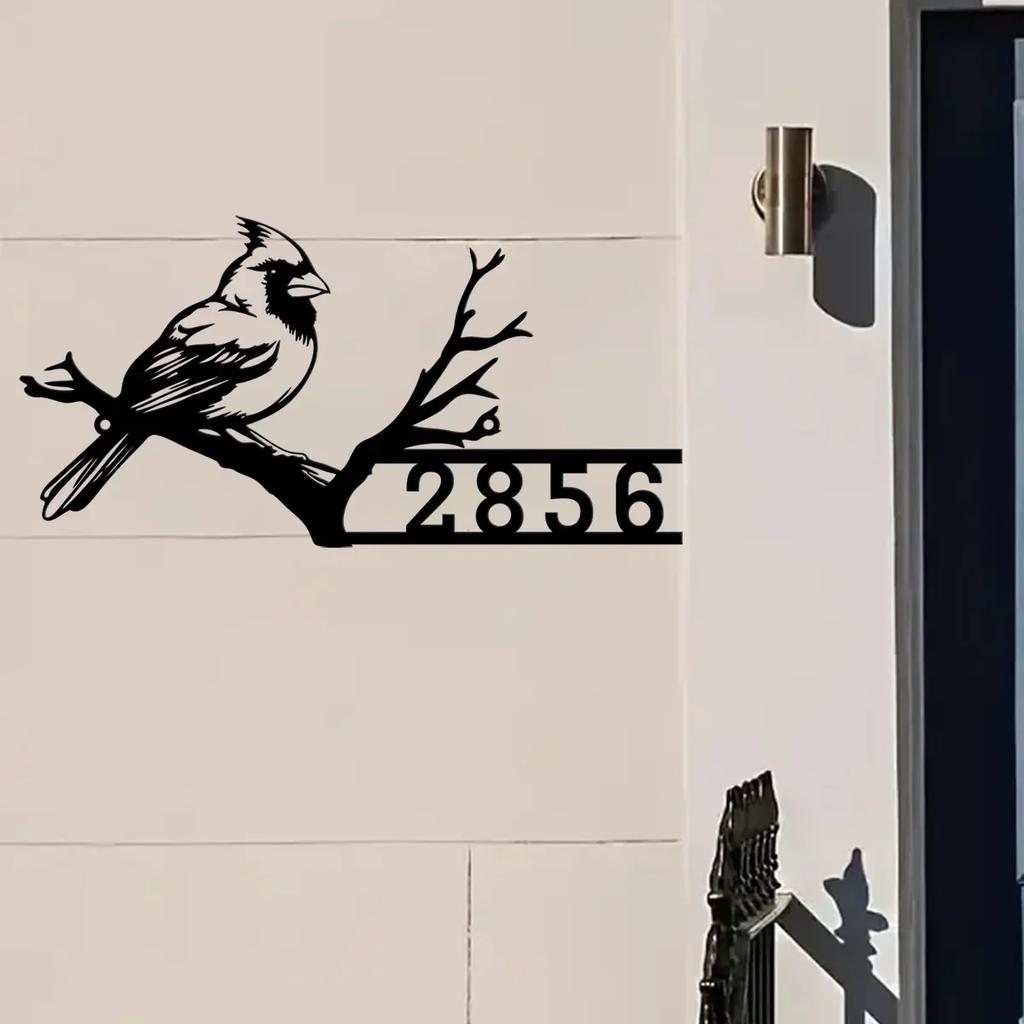 Metal Sign Cardinal Bird House Number Garden Decor