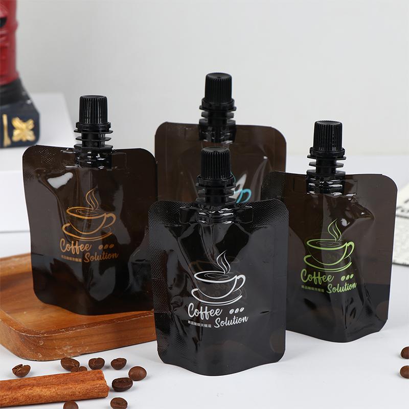 10 Pcs 50/100Ml Plastic Black Self-Standing Coffee Tea Liquid Suction Nozzle Bag Diy Cocoa Matcha Travel Beverage Portable Pouch