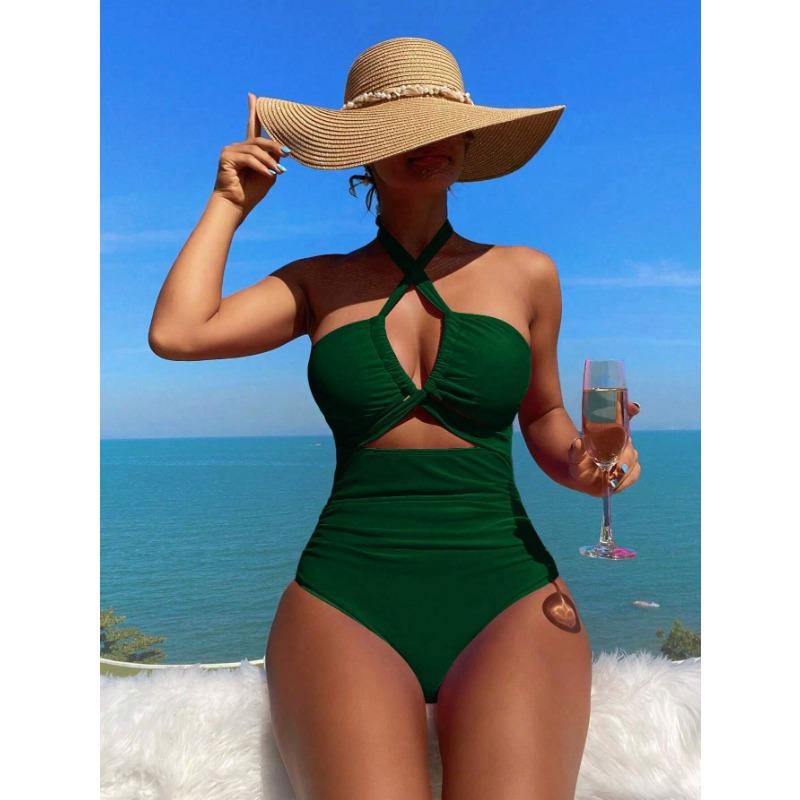 New bikini solid color sexy high waist one-piece bikini swimsuit swimsuit women