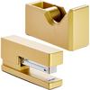 2 Piece Matte Gold Stapler and Tape Dispenser Set for Home Office Decor, Classroom Supplies, Desk Accessories for Dorm Room, Students, Teachers,