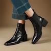 Fashion New Autumn/winter Genuine Leather Women Boot Square Toe Shoes for Women Fashion Boots High Heels Short Boots Black Handmade