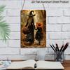 2D Flat Autumn Forest Mother and Little Witch Holding Hands Vintage Metal Sign‑8.0x12.0inch Aluminum Wall Art, Fall Halloween Farmhouse Porch Decor