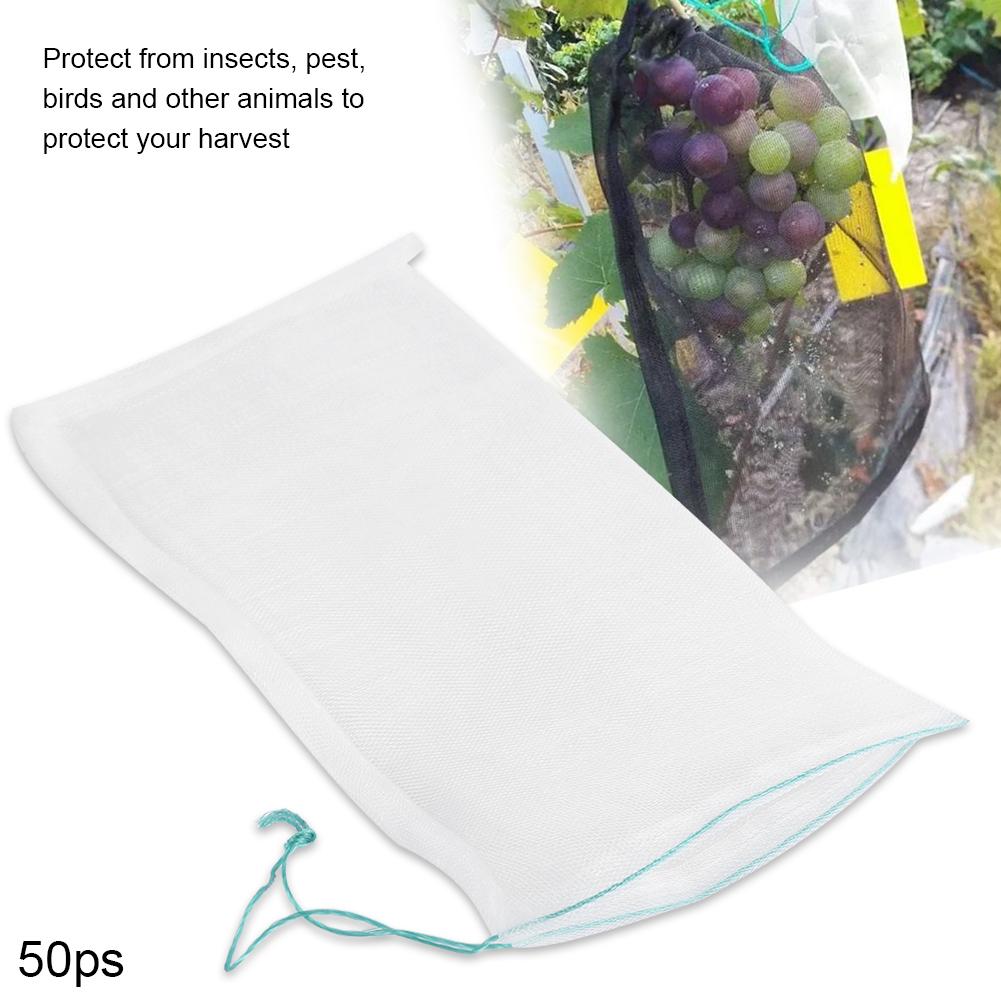 50pcs Plant Fruit Protection Bags Drawstring Mesh Bag Against Insect Pest Garden Tools