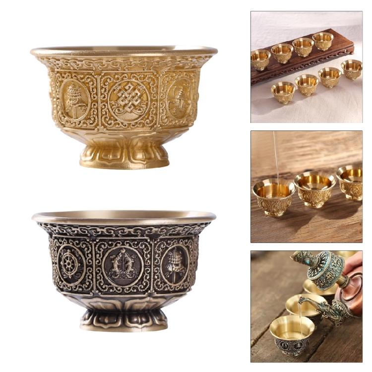 Metal Offering Cup with Eight Auspicious Symbol Tibetan Water Bowl for Household Use Religious Buddhas Decoration