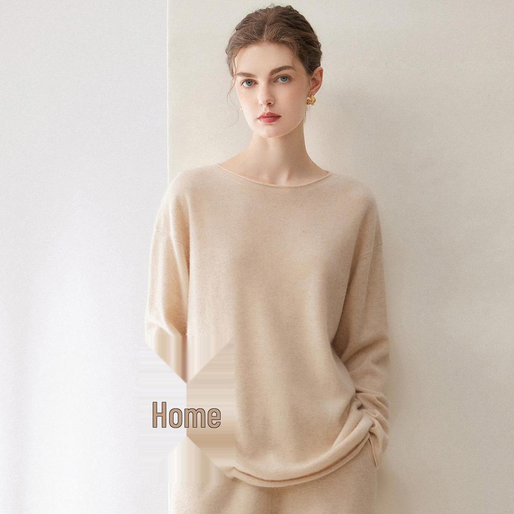Women's Off-Shoulder Cashmere Pullover – 2026 Winter Loose Fit with Rolled Hem