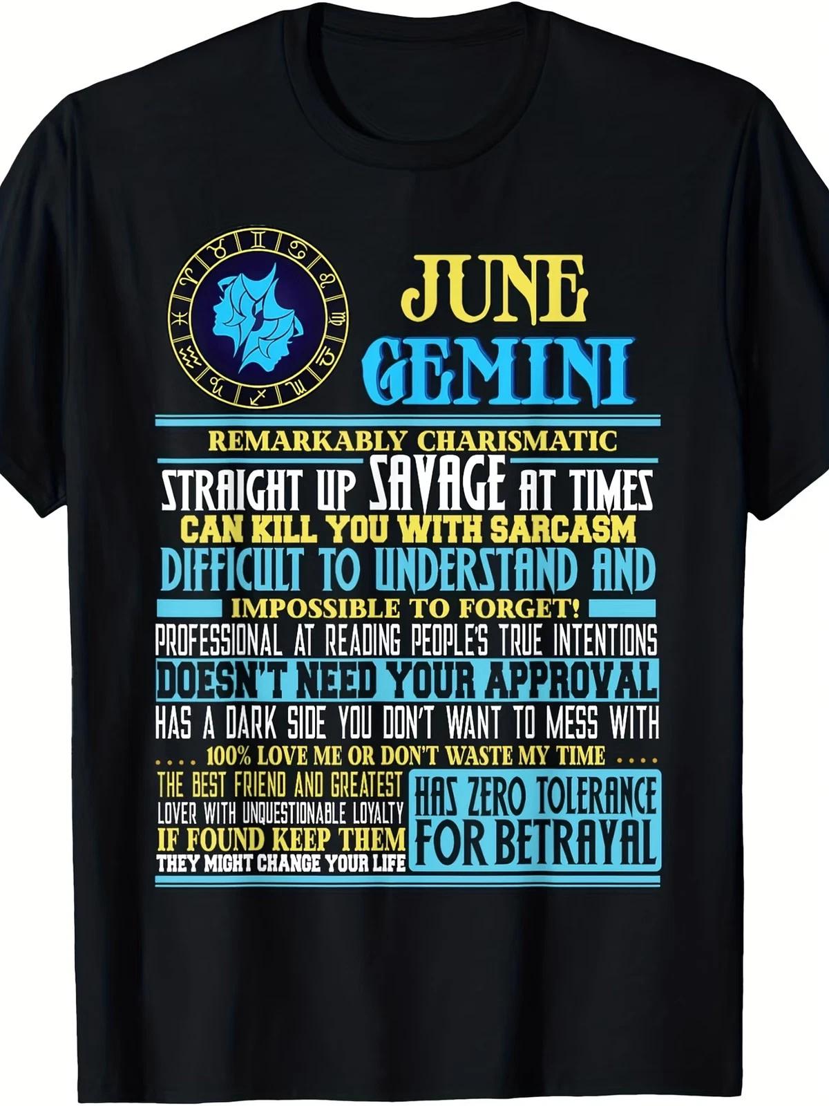 Men s Funny Gemini Zodiac T-Shirt - June Birth Month Gift with Gemini Facts Grap XS