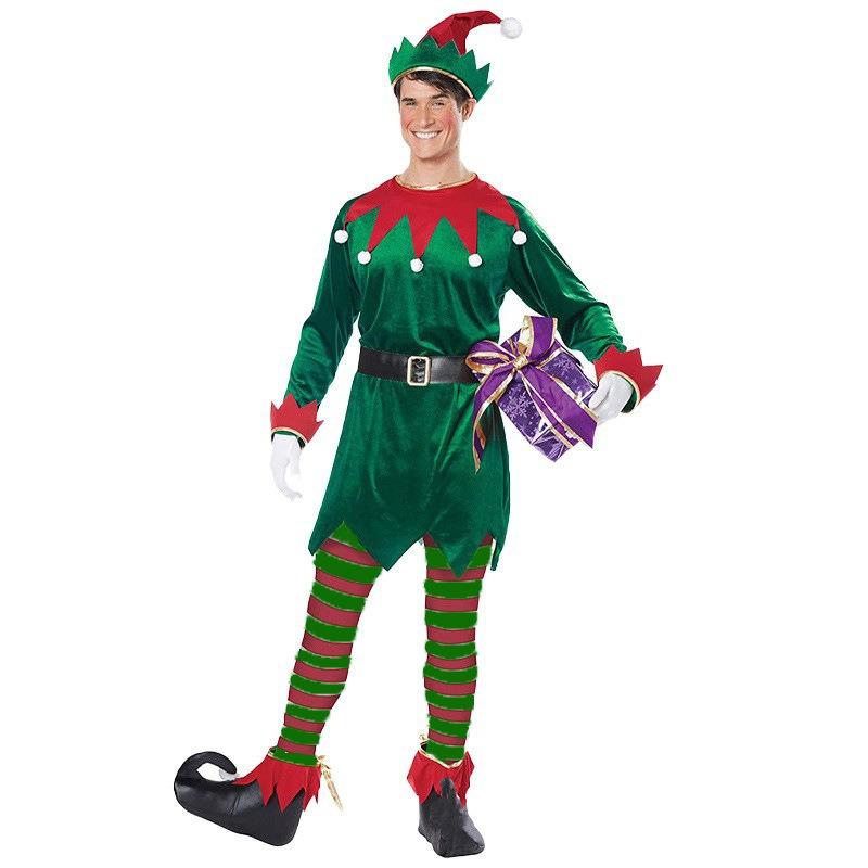 Halloween Adult Male and Female Couples Christmas Elf Cute Green Elf Stage Performance Costume