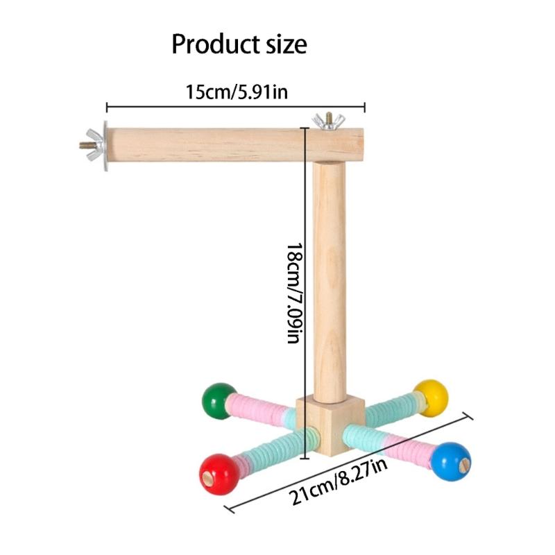 Wooden Bird Stand for Pet Birds, Tiered Rest and Play Design with Top Bar, Lower Side Rails, and Everyday Indoor Bird Use Appeal Plus